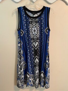 AB Studio Blue and Black Sleeveless Shift Dress Size M